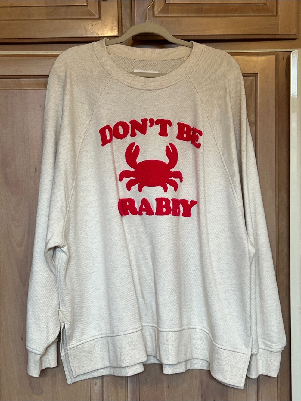 SOLD OUT aerie Cream CRAB Logo  Beach Pullover chenille details Sz.Xl
